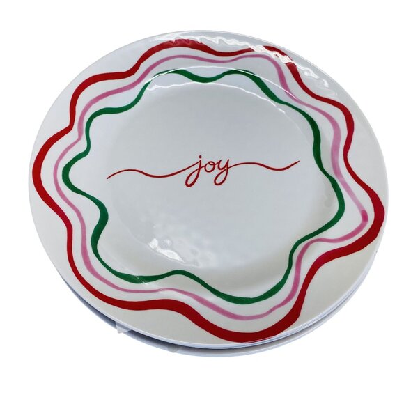 Christmas Holiday Dinner Plates With Joy & Festive Swirl Design - Picture 1 of 3